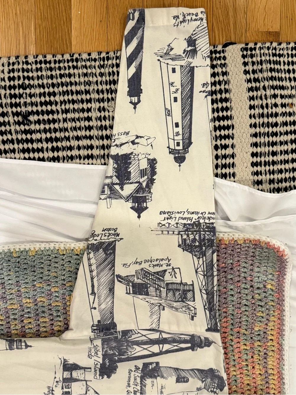 Vintage Michigan Rag Cream Hooded Button-Front Sweatshirt with Lighthouse Print